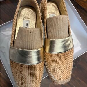Jimmy Choo Gold and Tan Loafers